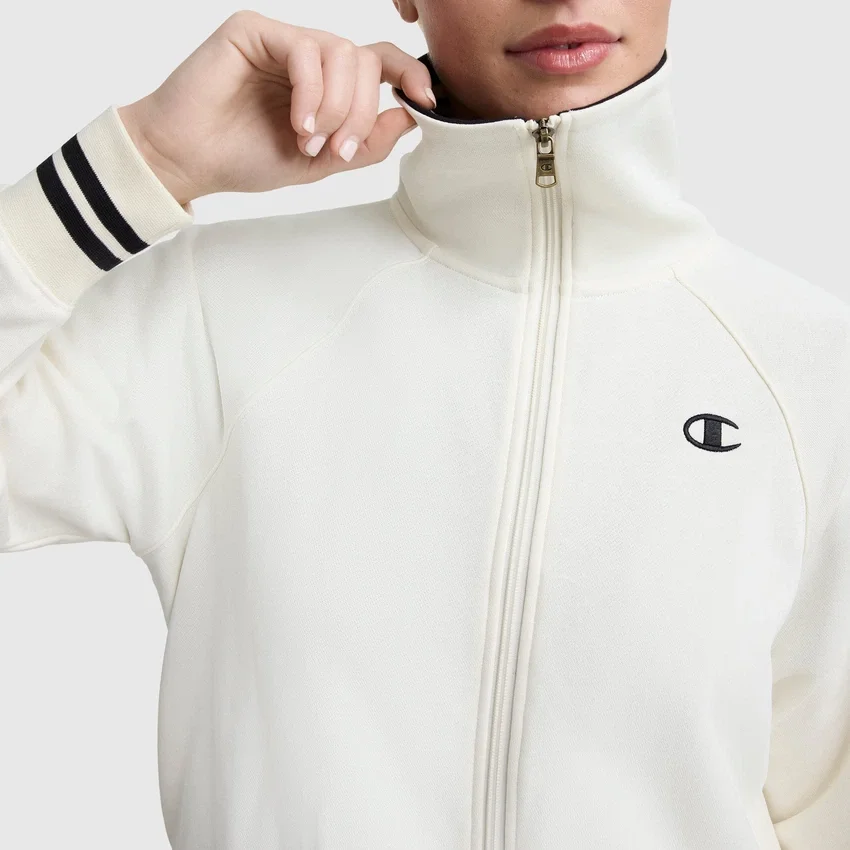 Blusa Pitcher de cuello alto con cremallera completa, C Logo