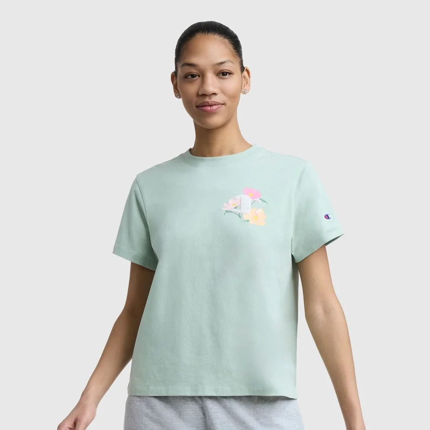 Camiseña con gráfico «C» en malla floral, C Logo