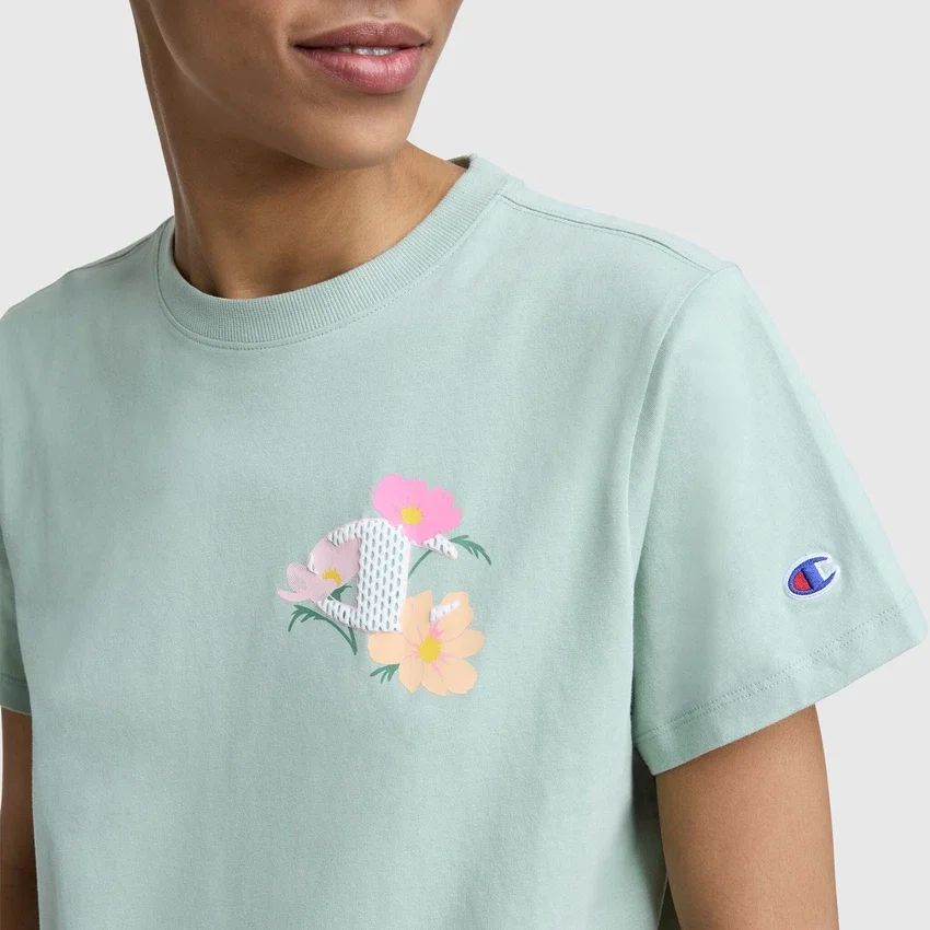 Camiseña con gráfico «C» en malla floral, C Logo