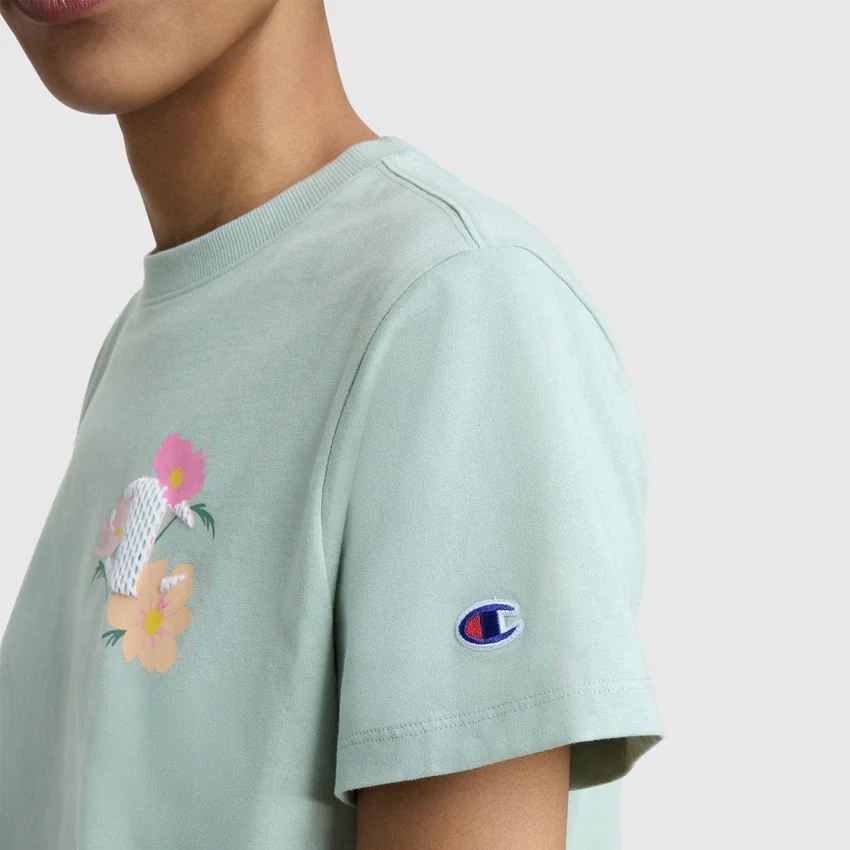 Camiseña con gráfico «C» en malla floral, C Logo