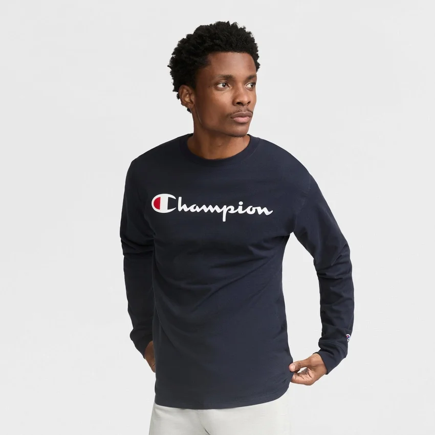 Camiseta clásica de manga larga con gráfico, Script Logo