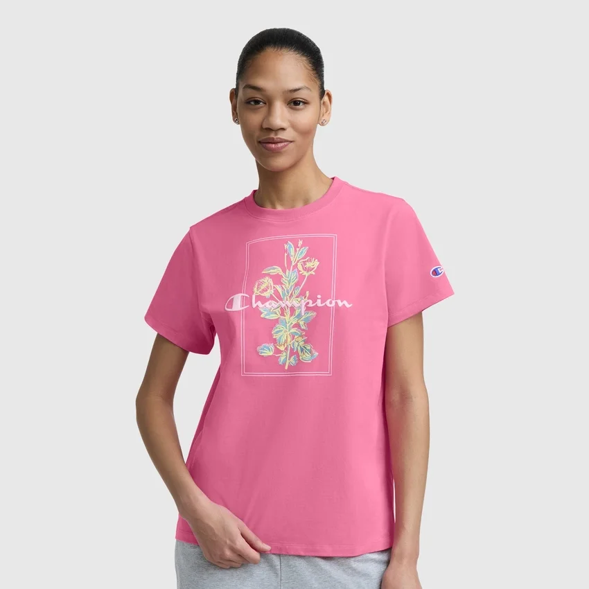 Camiseta con diseño gráfico de ramo pintado, C Logo