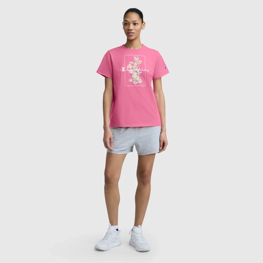 Camiseta con diseño gráfico de ramo pintado, C Logo