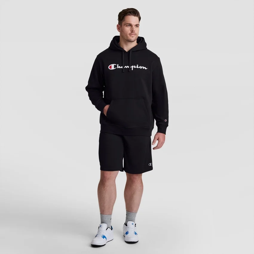 Sudadera con capucha Powerblend, Script Logo completo en letras — Tallas grandes y altas